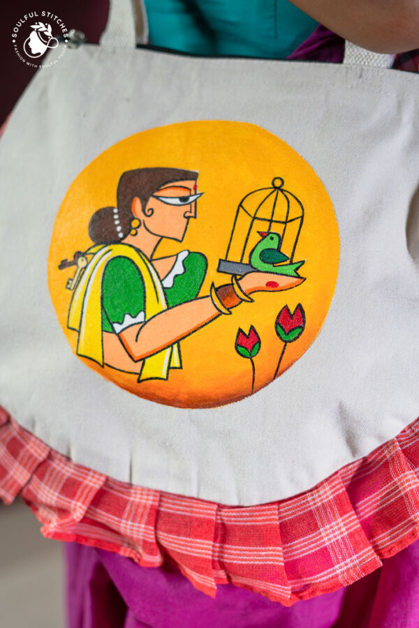 Hand Painted Tote Bag (Yellow - Green) - Image 2