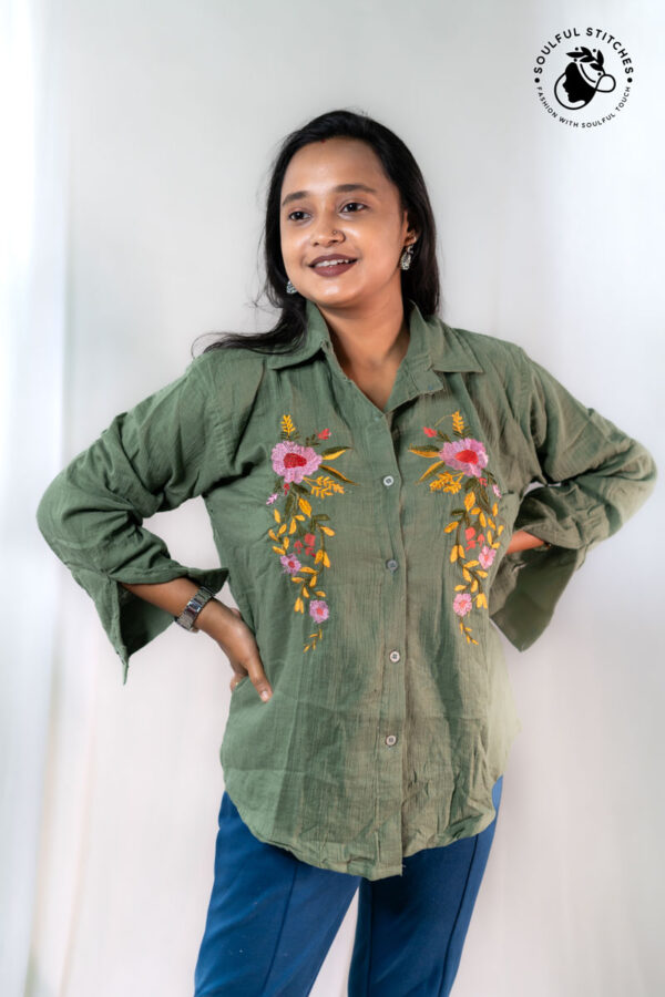 Embroidery Shirt - Moss Green - Image 2