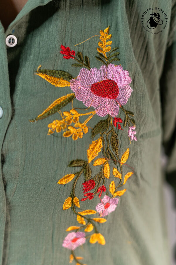 Embroidery Shirt - Moss Green - Image 3