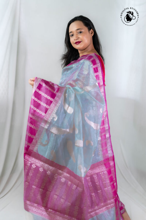 Crush Tissue Saree – Light Sky - Image 3