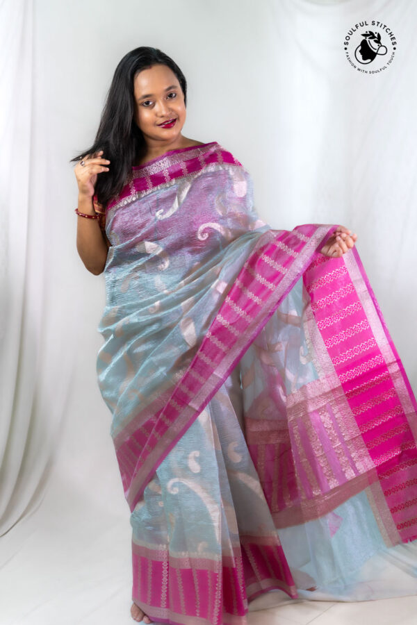 Crush Tissue Saree – Light Sky - Image 2