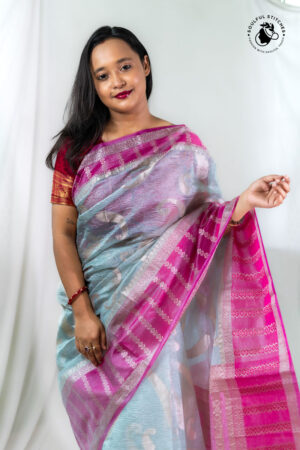 Crush Tissue Saree – Light Sky