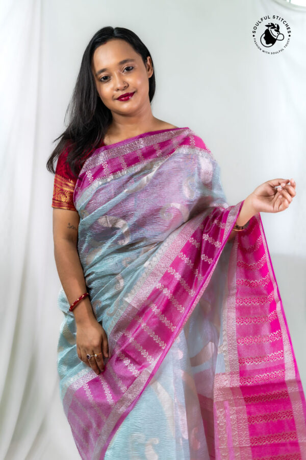 Crush Tissue Saree – Light Sky