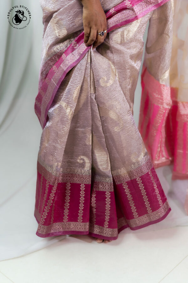 Crush Tissue Saree – Beige - Image 3