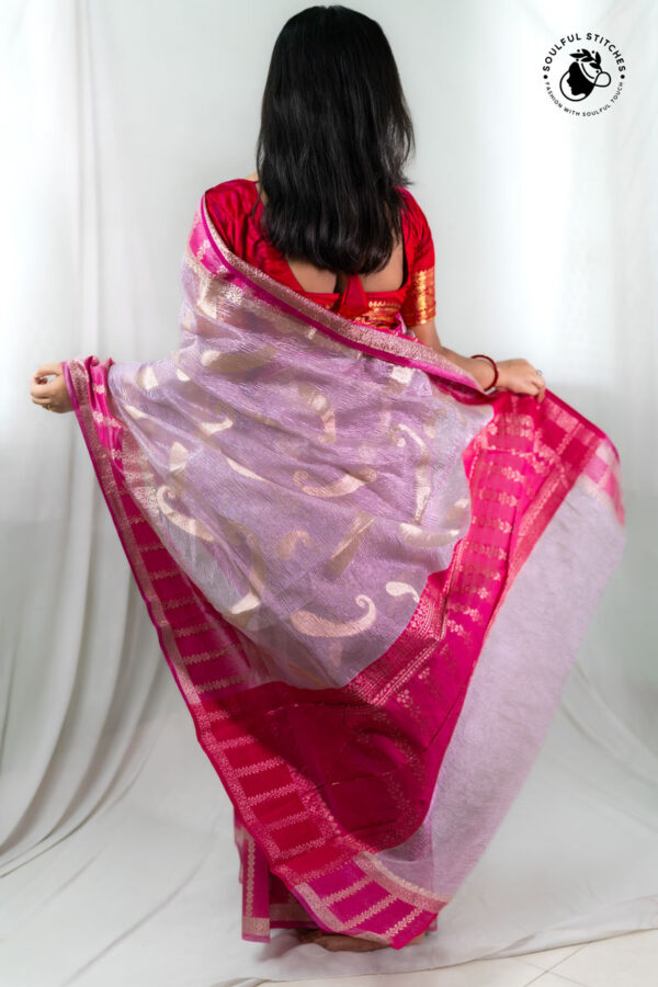 Crush Tissue Saree – Light Pink - Image 3