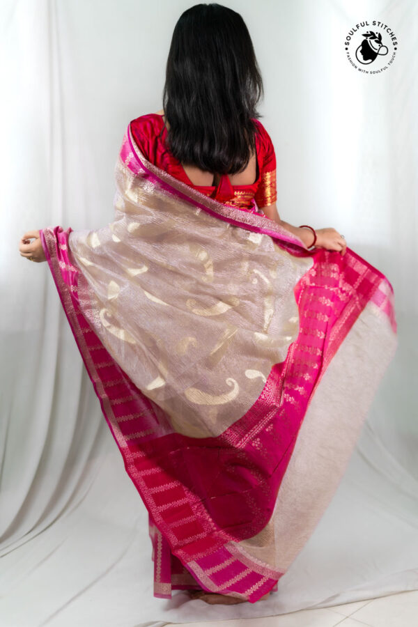 Crush Tissue Saree – Beige - Image 2