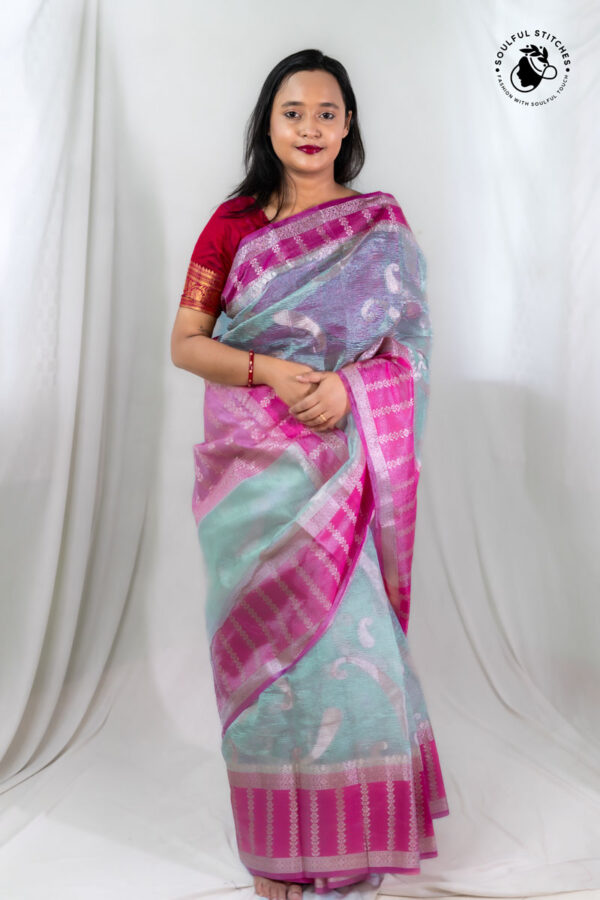 Crush Tissue Saree – Light Green - Image 3