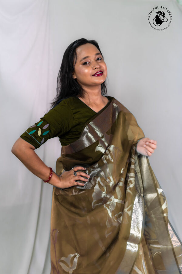Organza Maslin Saree - Greenish Yellow