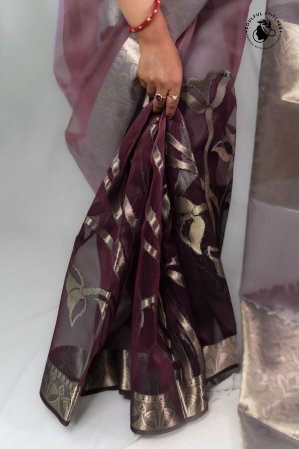 Organza Maslin Saree - Maroon - Image 3