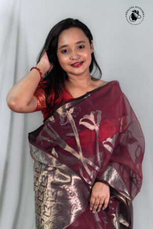 Organza Maslin Saree - Maroon