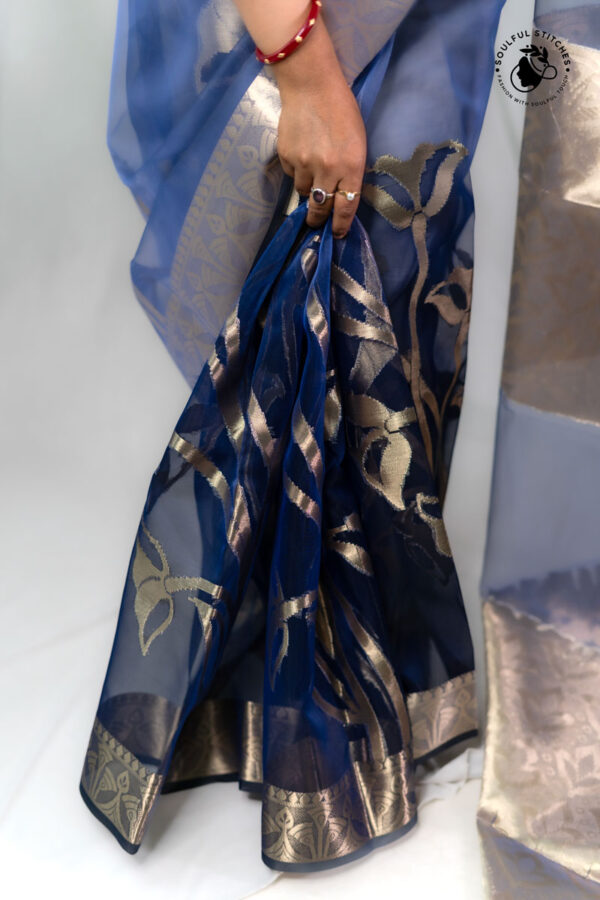 Organza Maslin Saree - Royal Blue - Image 3
